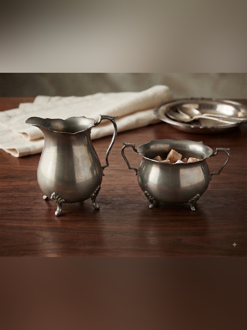 Vintage Colonial Silver Company sugar and creamer Pewter set w/number 1661